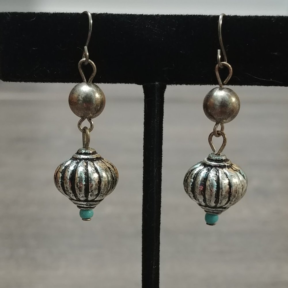 Silver Tone Decorative Bead Earrings